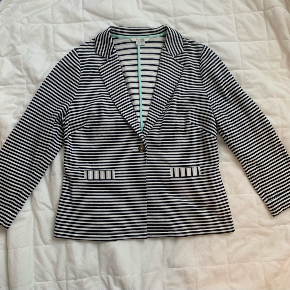 Boden Navy Summer Jersey Striped Blazer